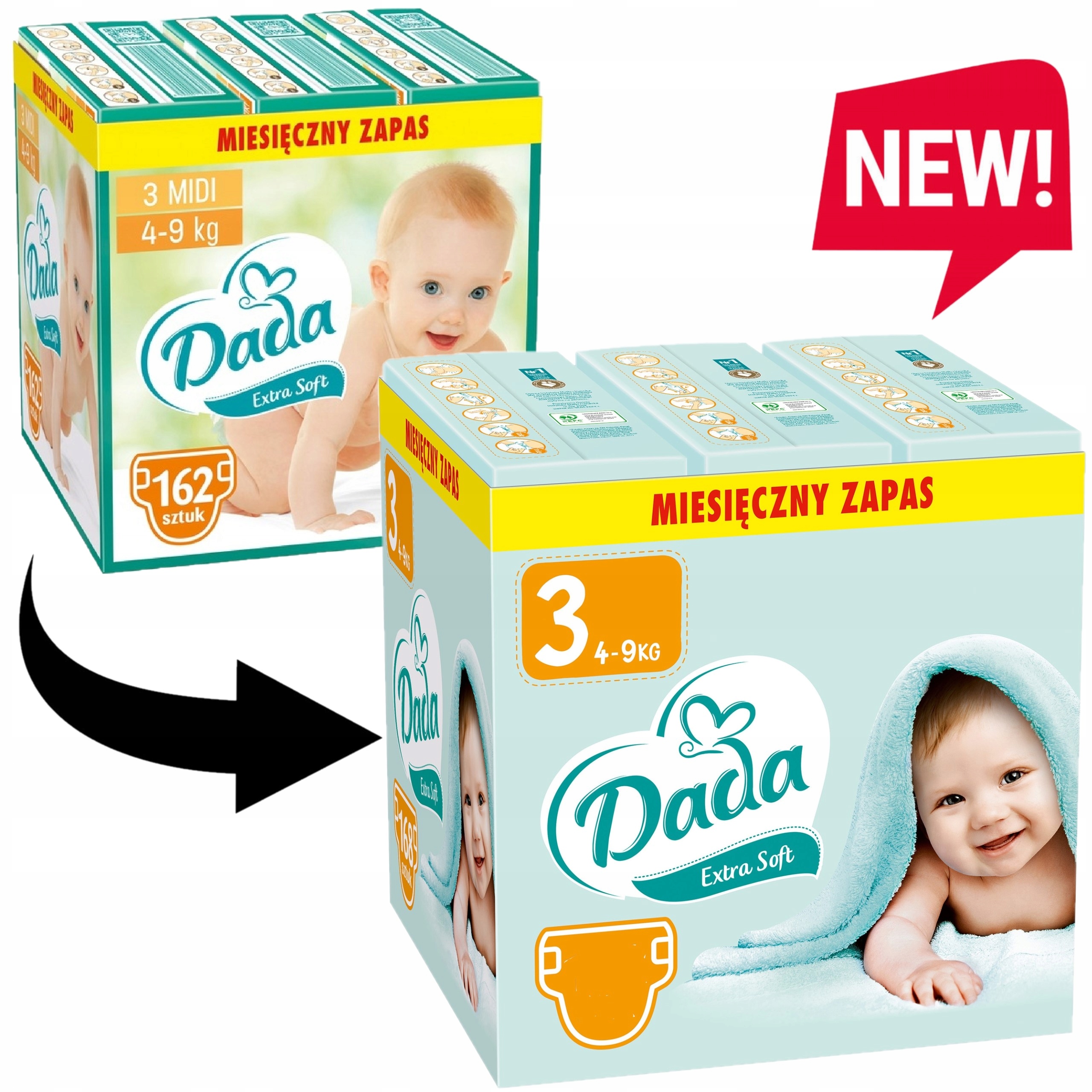 dada extra soft 3 midi pieluchy 4-9kg 60szt